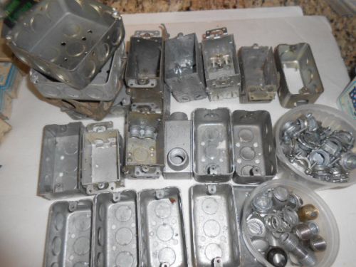 LARGE ASST OF STEEL ELECTRIC BOXES RACO STEEL CITY &amp; CONNECTORS