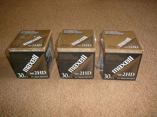 Lot of 3 maxell mf 2hd high density formatted-ibm 3 1/2 &#034; floppy disk 30 pk. sealed for sale