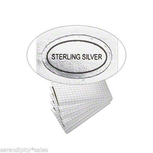 500 Peel Off Adhesive LABELS tags~ Oval 1/2&#034; x 5/16&#034;  Marked &#034;STERLING SILVER&#034;