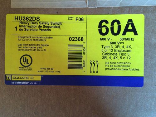 Square D Stainless HU362DS 60 amp Non-Fused New Safety Disconnect Switch