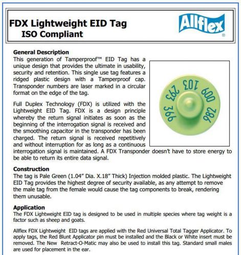 Allflex Full Duplex Ear Reader FDX Lightweight EID Tag ISO Compliant