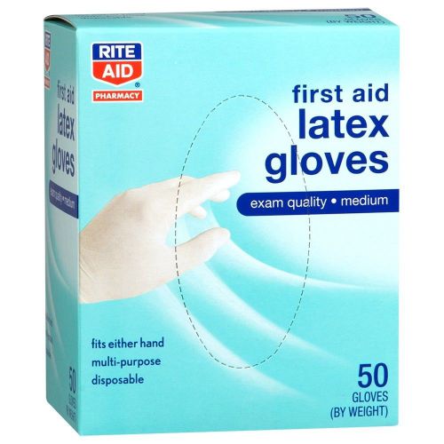 Rite Aid First Aid Latex Gloves Sealed Box 50 gloves Medium