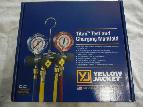 Yellow jacket 49968 titan 4v manifold r-22/404a/410a with 60&#034; ball valve hoses for sale