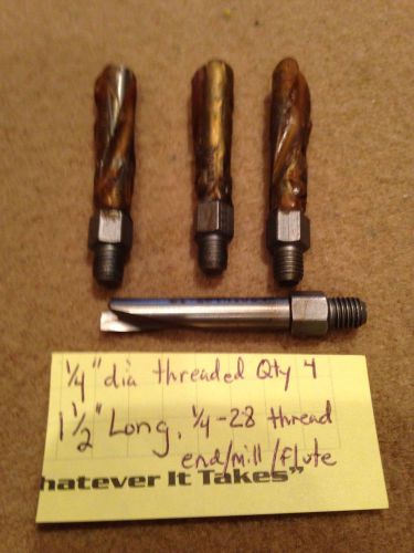 1/4&#034; dia. threaded drill bits, qty. 4, 1 1/2&#034; long, 1/4-28 thread, mill/flute for sale
