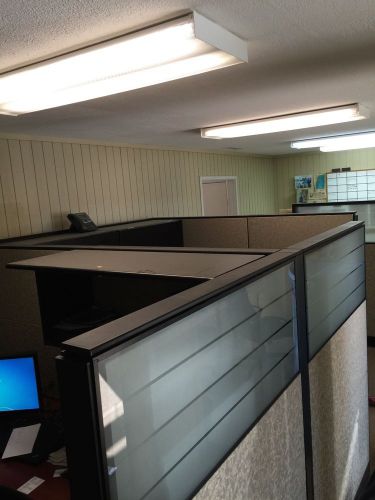 (3) OFFICE MODULAR CUBICLE STATIONS IN VERY GOOD CONDITION with Glass