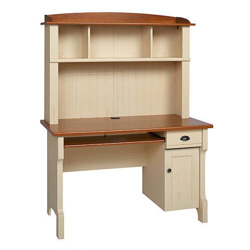 ** Shore Mini Solutions Wood Computer Office Desk With Hutch, Antique White **