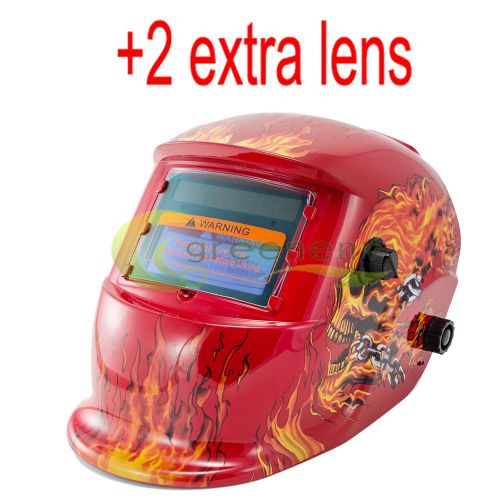 New skull solar auto darkening welding helmet arc tig mig grinding mask +2 lens for sale
