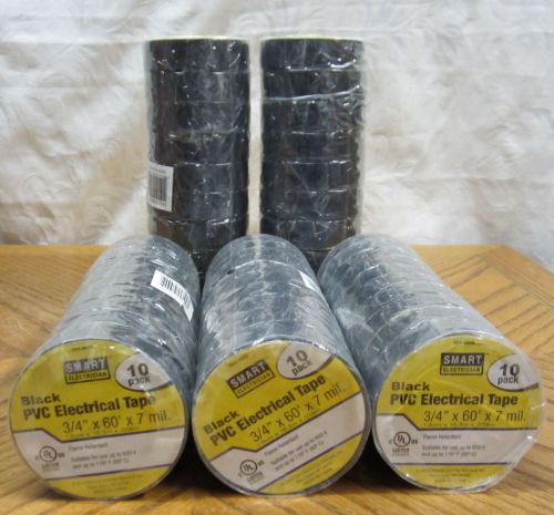 Lot of 100 rolls smart electrician premium black pvc electrical tape 3/4&#034; x 60&#039;! for sale