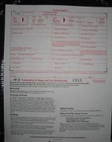 2013 IRS Tax Form W-3 Transmittal of Wage &amp; Tax Statements for W2s to SSA