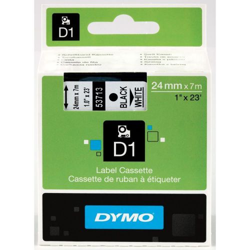 Dymo 53713 D1 Standard Tape Cartridge, Self-Adhesive, 1&#034; x 23 Ft., Black/White
