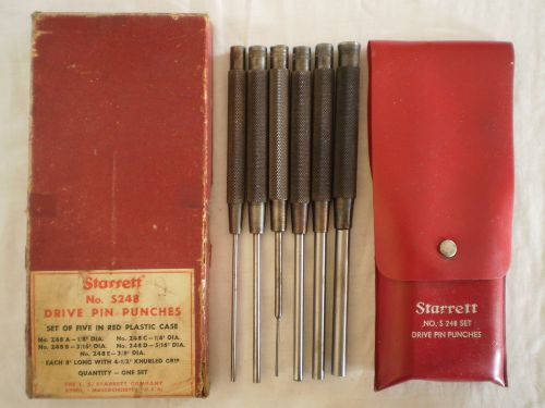 STARRETT S248 DRIVE PIN PUNCHES SET of 5 in RED PLASTIC CASE 1/8&#034; - 3/8&#034;