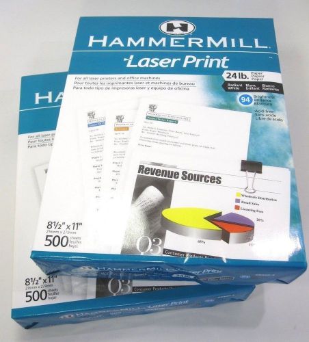 LOT 2 Hammer Mill Laser Print copy paper 24lb 94 bright letter 8.5 x 11 500 ream