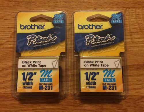 Brother P-touch M Tape, M-231, Black Print On White Tape, 2 New Packages