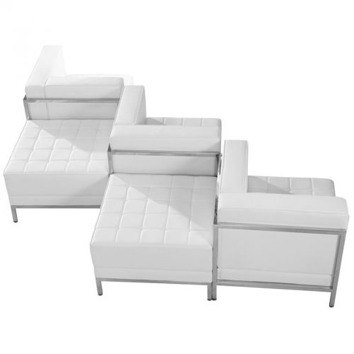 Imagination series white leather 5 piece chair &amp; ottoman set for sale