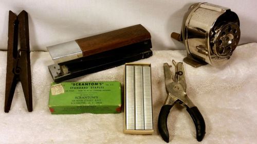 Stapler Acco Vintage Boston Pencil Sharpener Paper Punch Staples Desk Set Lot 5