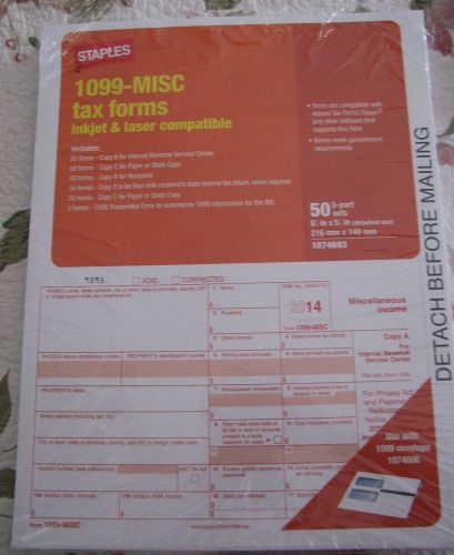 BRAND NEW STAPLES 1099-MISC TAX FORMS, 5 PART, 45 SETS