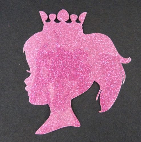 BARBIE WITH CROWN SILHOUETTE HOT PINK GLITTER HEAT TRANSFER VINYL