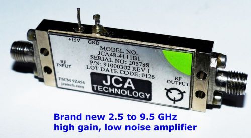 New 2.5 to 9.5 GHz low noise, high gain wideband amplifiers, with test data.