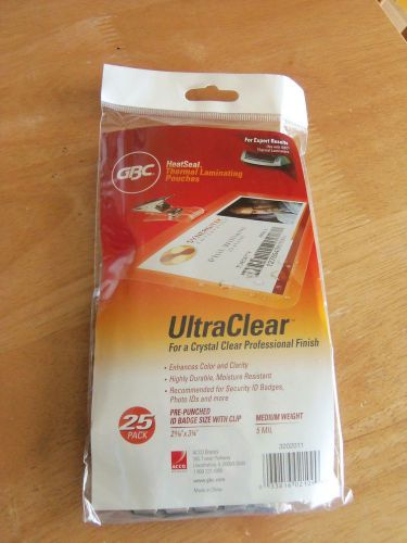 New in Package - GBC UltraClear HeatSeal Thermal Laminating 25 Pouches ID Badges