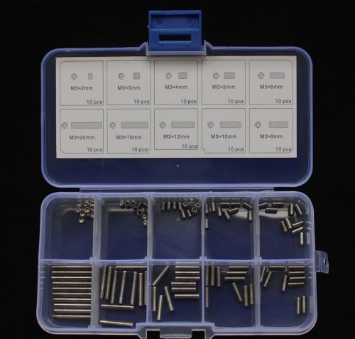 New 100pcs stainless steel hex socket m3*2-20mm set screw assortment kit 120444 for sale