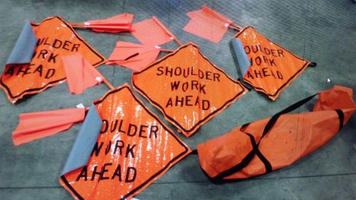 Lot Of Sign Up &#034;Shoulder Work Ahead&#034; Signs &amp; Carry Bag 100% CUSTOMER SERVICE++++