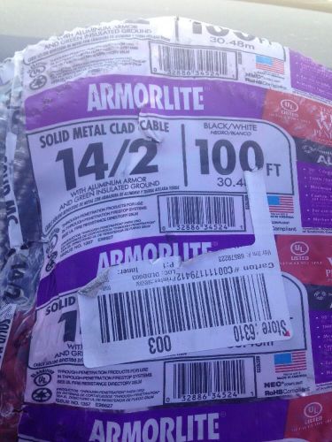 Armorlite Solid Metal Clad Cable 14/2 Brand New 100ft Fire Wall Greenfield