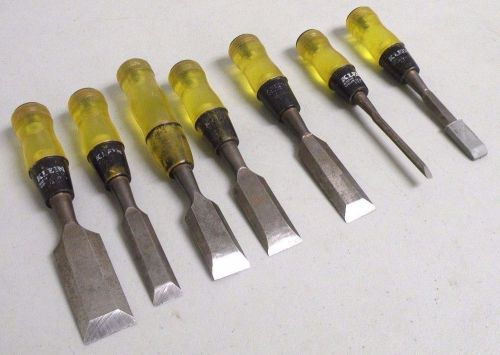 LOT OF 7 * KLEIN TOOLS WOOD CHISEL 66215  1-1/2&#034; WIDE * 66210 1/4 * 66211 1/2 *