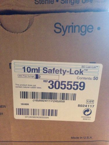 BD Syringe 10ml Safety-Lok Tip #305559 NEW IN SEALED BOX 50/Box