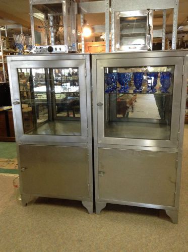 PAIR Stainless Steel &amp; Glass Industrial Contemporary Medical or Display Cabinet