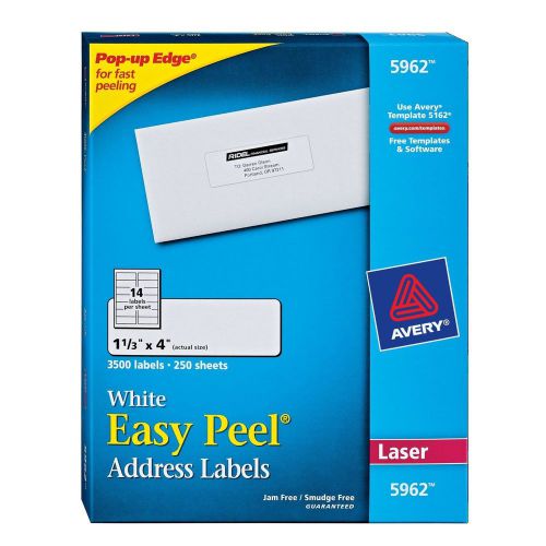 NEW Avery 5962 White Easy Peel Address Labels 3,500 total labels 3500 1 1/3&#034; X4&#034;