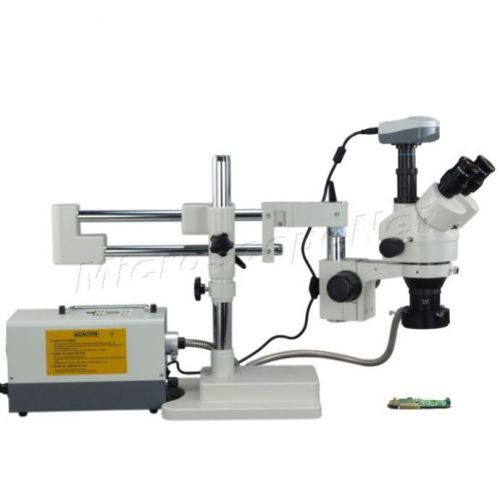 9.0mp camera boom stand stereo zoom trinocular microscope+150w ring fiber light for sale