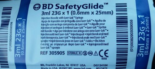 20 BD Safety Glide Syringes 3cc(3ml) 23G x 1&#034; (0.6mm x 25mm)