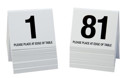 Plastic Table Numbers 1-100 Tent Style, White w/black number, Free shipping