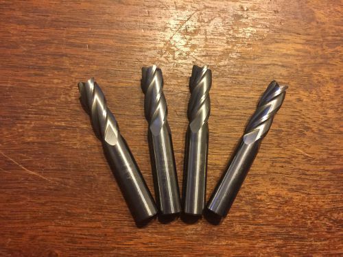 Lot of 4 Used 3/8&#034; Uncoated 4-Flute Carbide End Mills
