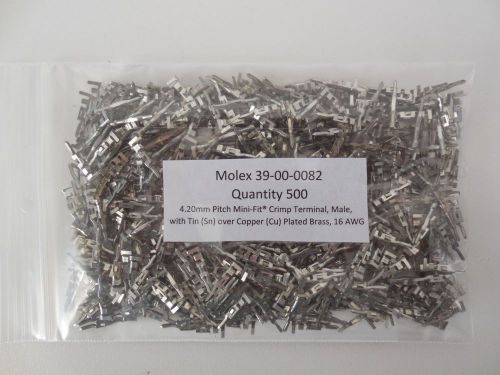 39-00-0082, molex, mini-fit, bag of 500, male, 16 awg, tin (sn) over copper, for sale