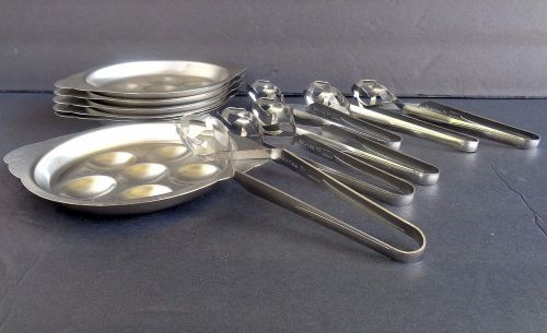 6 ESCARGOT PLATES, Stainless Steel, MADE IN FRANCE &amp; 6 UTENSILS, INOX AA FRANCE