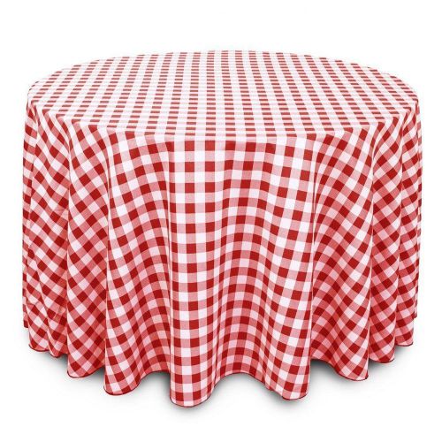 120&#034; Round Red and White Checkered Gingham Tablecloth Polyester