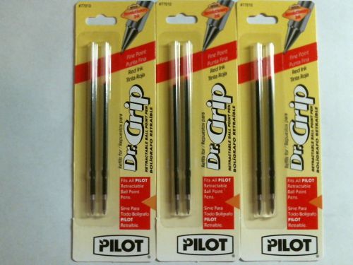 6PK Pilot Dr. Grip &amp; BPS Retract Ballpoint Pen Refills , RED INK,77212 FINE TIP