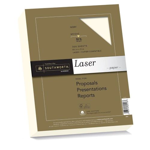 Southworth 25% Cotton Laser Paper 8.5 x 11 Inches 300 Sheets Ivory (368C)