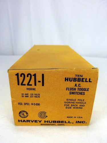 New Box of 10 Hubbel Flush Toggle Switch 1221-I Ivory 20A 120/270V Single Pole