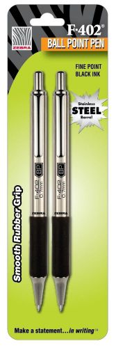 Zebra f-402 stainless steel retractable ballpoint pen 0.7mm black 2-pack (292... for sale