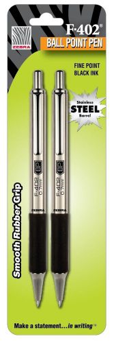 Zebra F-402 Stainless Steel Retractable Ballpoint Pen 0.7mm Black 2-Pack (292...