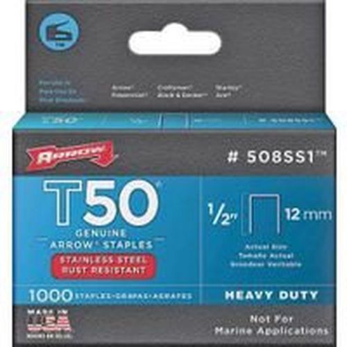 Arrow Fastener 508SS1 Genuine T50 1/2-Inch Stainless Staples 1000-Pack