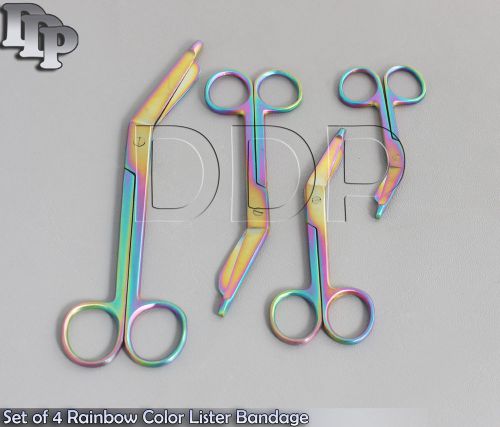 Set of 4 Multi Color Rainbow Color Lister Bandage Scissors 3.5&#034; 4.5&#034; 5.5&#034; 7.5&#034;