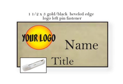 1 gold name badge color logo on left 2 lines of imprint pin fastener for sale