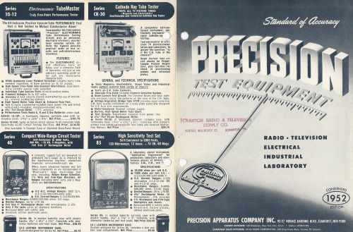 Precision Test Equipment 1952 Pamphlet Radio &amp; TV Tube Testers Oscilloscopes Etc
