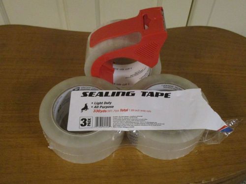 3 Carton Sealing Clear PACK/SHIP/BOX TAPE ~2&#034;x110 yd per roll*Dispenser included