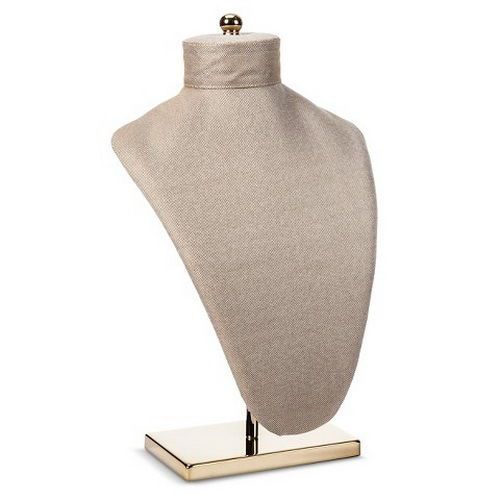 West Emory Fabric Necklace Bust Display with Gold Base