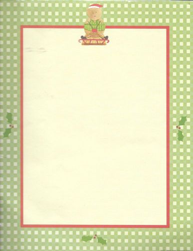 Teddy Bear Sled Sledding Christmas Designer Computer Paper 10 Sheets &amp; Envelopes
