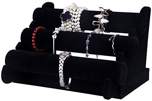 3-Tier Black Velvet Jewelry Necklace Chain Bracelet Display Stand Organizer